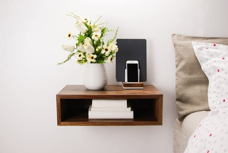 IThree Solid Wood Wall Mounted Bedside Table for Bedroom Nightstand Lamp Holder with Shelf Storage for Home Sheesham Wood Honey Finesh - Image 1