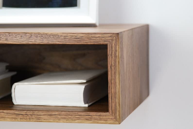 IThree Solid Wood Wall Mounted Bedside Table for Bedroom Nightstand Lamp Holder with Shelf Storage for Home Sheesham Wood Honey Finesh - Image 4