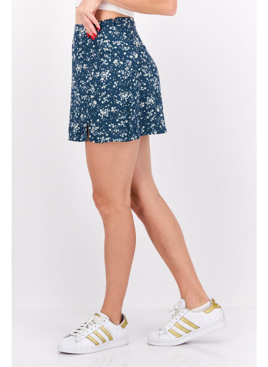 rvca Women Floral Print Mini Skirts, Teal Green  - Image 2