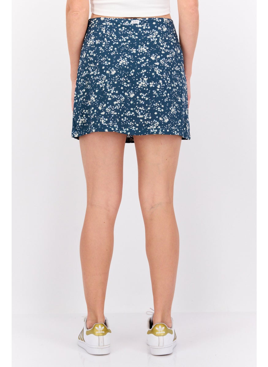 rvca Women Floral Print Mini Skirts, Teal Green  - Image 3