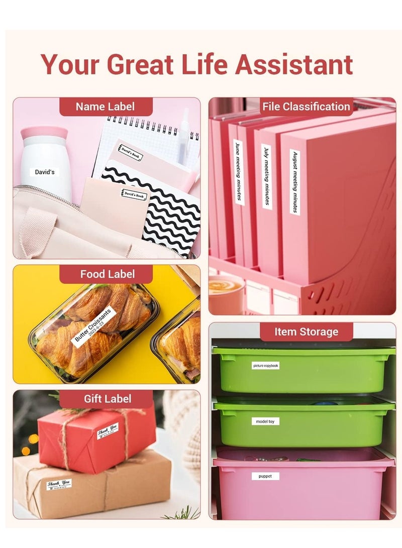 فوميمو طابعة ملصقات D30 - صانع ملصقات حراري صغير محمول يعمل بالبلوتوث سهل الاستخدام للتنظيم والمنزل والمكتب يتضمن لفة واحدة من الورق الحراري D30، اللون بينك - Image 3