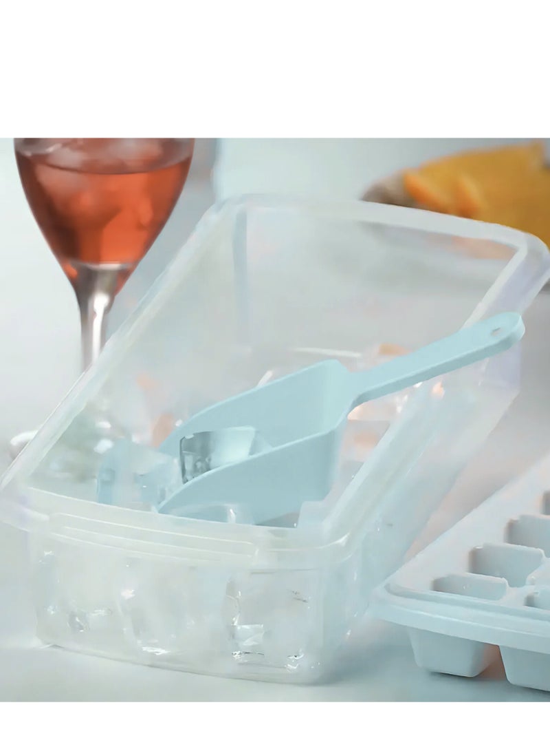 Feelings FEELINGS Ice Cube Tray with Lid, 44 Grids, 28 x 13.5 x 7.5 cm, Ice Maker Box with Scoop, Blue  - Image 4