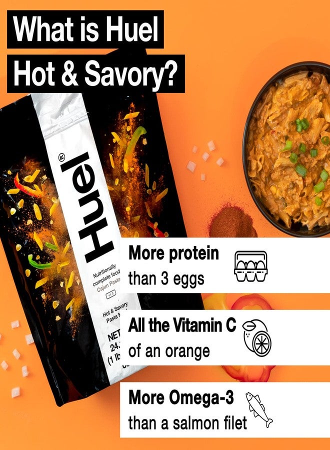 Huel Hot and Savory Instant Meal Replacement - Cajun Pasta - 14 Scoops Packed with 100% Nutritionally Complete Food, Including 25g of Protein, 6g of Fiber, and 27 Vitamins and Minerals - Image 4