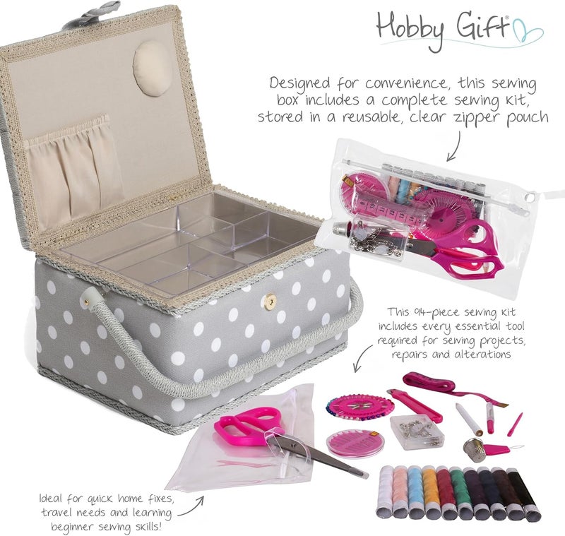 Hobby Gift صندوق تخزين حرفي مليء مسبقًا وحصري للهدايا، يحتوي على مجموعة خياطة مكونة من 94 قطعة، بلون رمادي، رقم المنتج: MRM137F - Image 3