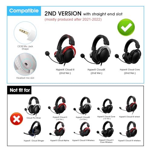 REEYEAR Mic Replacement Boom Compatible with HyperX Cloud II/Core/CloudX 2nd Gen (After Produced 2021) – Straight Jack Gaming Microphone, Noise Cancelling 3.5mm Mic with Foam Cover,Black - Image 3