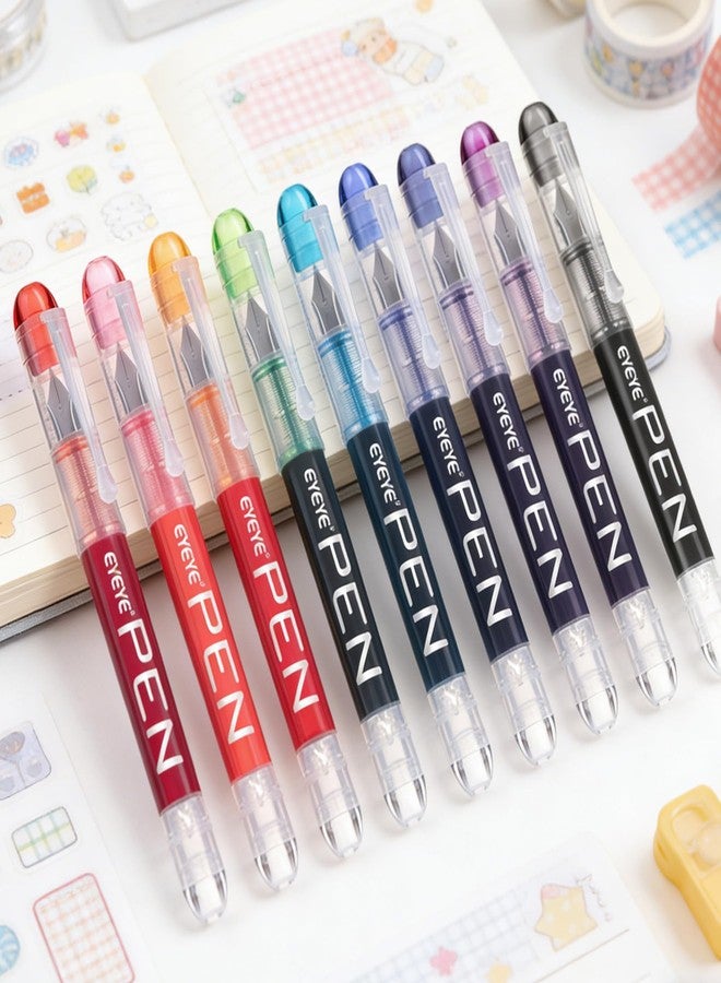 EYEYE Fountain Pens for Writing, 9 Pack Assorted Colors Disposable Fountain Pens Stainless Steel Nib, Clear Barrel, Fine Point Smooth Writing for Calligraphy, Journaling, Office & School Supplies - Image 3
