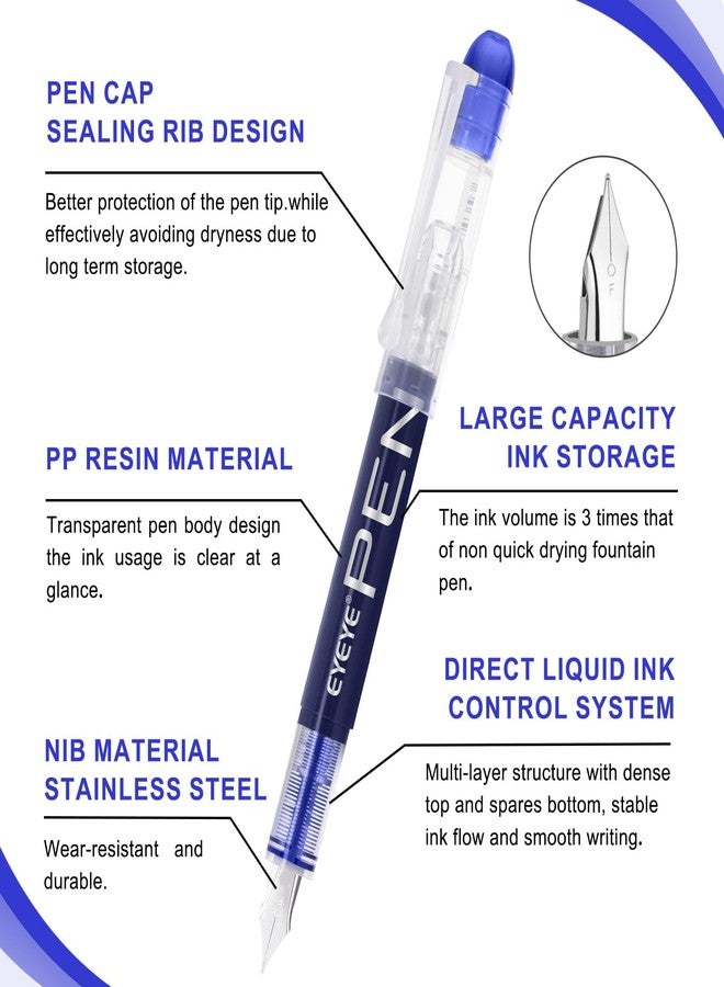 EYEYE Fountain Pens for Writing, 9 Pack Assorted Colors Disposable Fountain Pens Stainless Steel Nib, Clear Barrel, Fine Point Smooth Writing for Calligraphy, Journaling, Office & School Supplies - Image 5