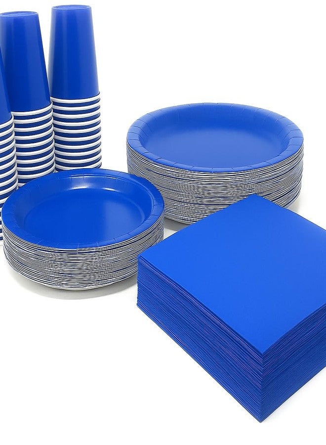 Oojami مجموعة أدوات المائدة القابلة للتصرف من أوجامي باللون الأزرق 200 قطعة - تكفي لـ 50 ضيفًا - أطباق 9 بوصات و 7 بوصات، أكواب، مناديل - مثالية للحفلات، أعياد الميلاد، الفعالياتcorporate والاحتفالات - Image 1
