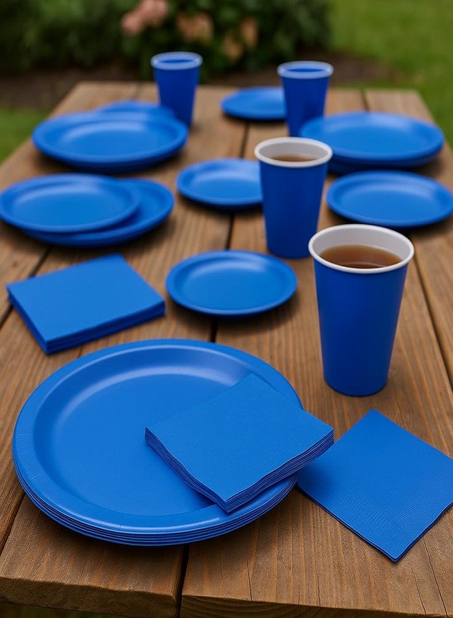 Oojami مجموعة أدوات المائدة القابلة للتصرف من أوجامي باللون الأزرق 200 قطعة - تكفي لـ 50 ضيفًا - أطباق 9 بوصات و 7 بوصات، أكواب، مناديل - مثالية للحفلات، أعياد الميلاد، الفعالياتcorporate والاحتفالات - Image 5