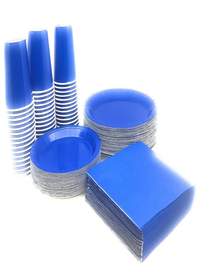 Oojami مجموعة أدوات المائدة القابلة للتصرف من أوجامي باللون الأزرق 200 قطعة - تكفي لـ 50 ضيفًا - أطباق 9 بوصات و 7 بوصات، أكواب، مناديل - مثالية للحفلات، أعياد الميلاد، الفعالياتcorporate والاحتفالات - Image 3