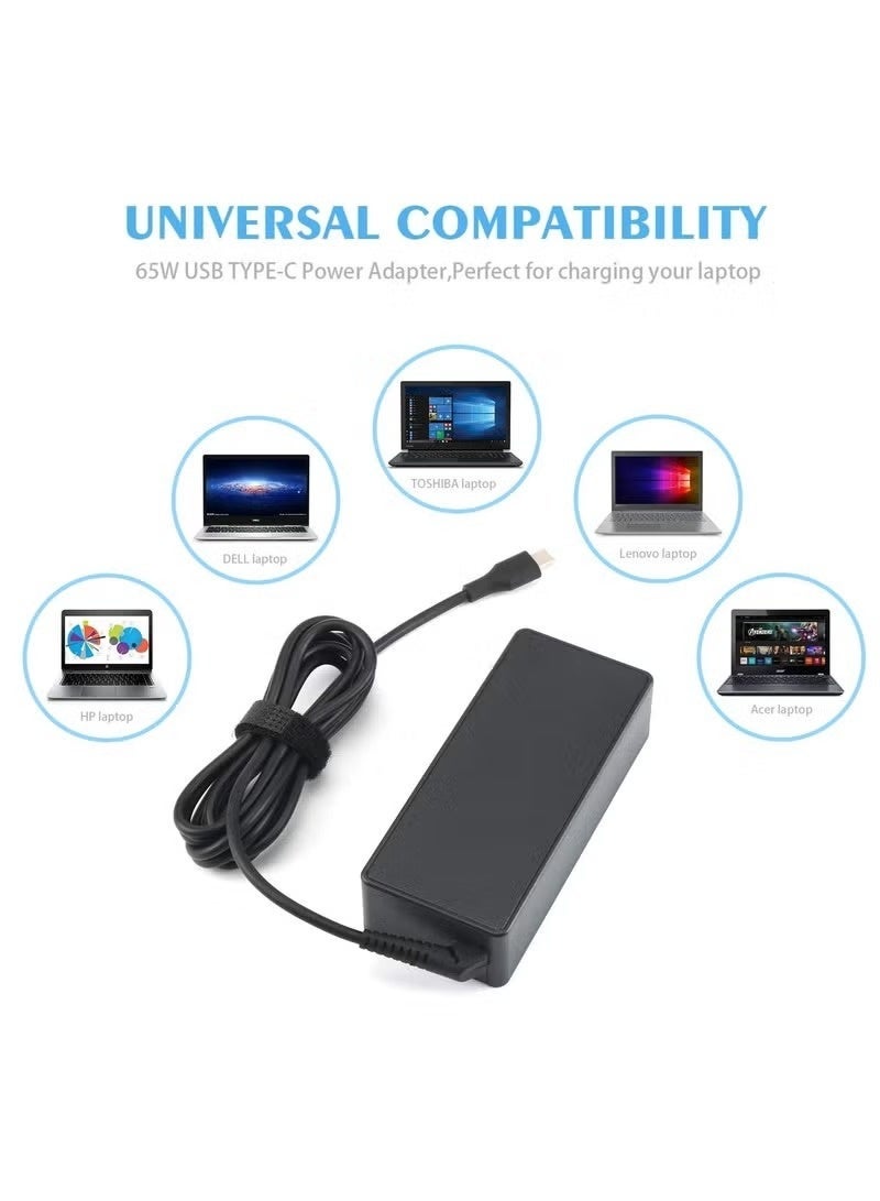 Neox شاحن لابتوب لينوفو شاحن لينوفو لابتوب65W شاحن كمبيوتر محمول 65 وات من لينوفو مزود بمنفذ USB-C وشاحن تيار متردد بديل مناسب لأجهزة شاحن لابتوب تايب سي Lenovo ThinkPad T14 T15 T480 T480s T490 T490s T495 T495s T580 X13 X280 X380 X390 X395 E15 E480 E490 Lenovo Yoga C330 سلك محول طاقة للكمبيوتر المحمول 65 وات محول طاقة من النوع C لأجهزة Lenovo وDell وSamsung وHP Chromebook وأجهزة الكمبيوتر المحمولة USB-C - Image 2