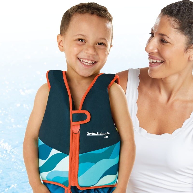 SwimSchool New SWIMSCHOOL Neoprene Premium Swim Trainer Vest – Small/Medium Up to 33 Lbs. – Easy On & Off Kids Swim Vest and Adjustable Safety Strap – Blue/Black/Green Wave - Image 5