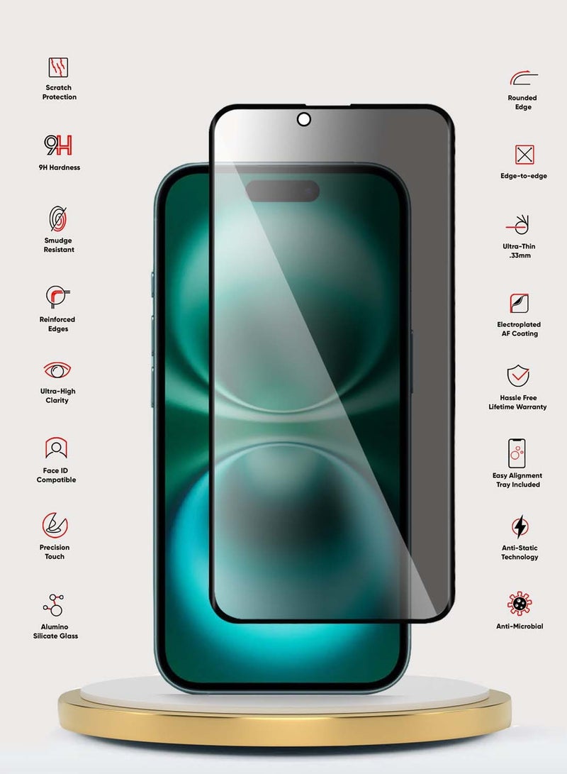 Wtech Apple iPhone 16 2024 Premium E2E Privacy Full Glue Full Cover Tempered Glass Screen Protector (MSGECP) - Clear/Black - Image 2