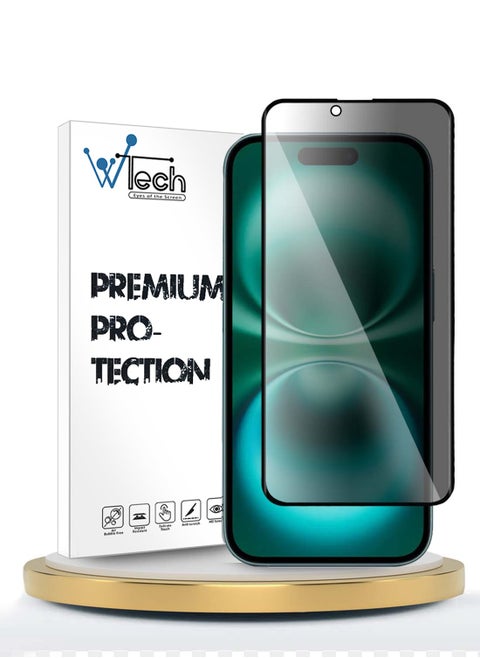 Apple iPhone 16 2024 Premium E2E Privacy Full Glue Full Cover Tempered Glass Screen Protector (MSGECP) - Clear/Black