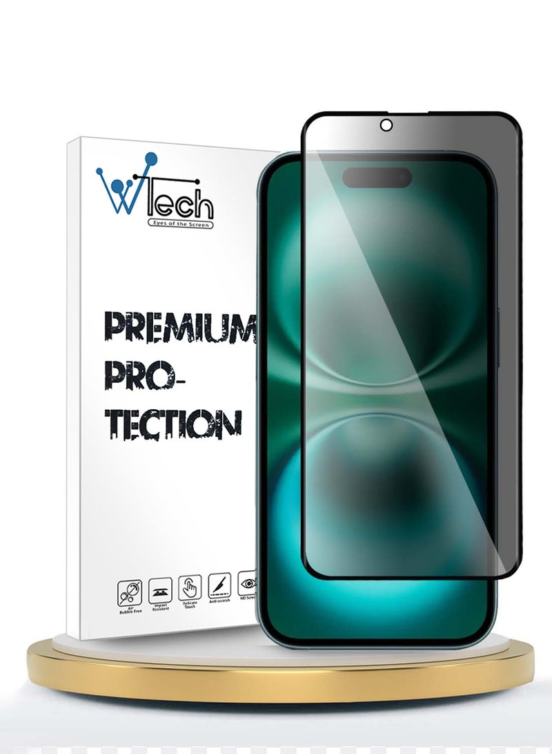 Wtech Apple iPhone 16 2024 Premium E2E Privacy Full Glue Full Cover Tempered Glass Screen Protector (MSGECP) - Clear/Black - Image 1