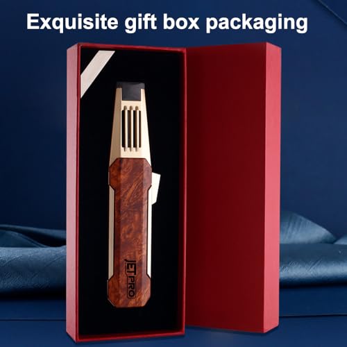 JETPRO Butane Torch Lighter One-Hand Operation Lighter with Adjustable Jet Flame Kitchen Cooking Torch (Butane Gas Not Included) (Wood) - Image 5
