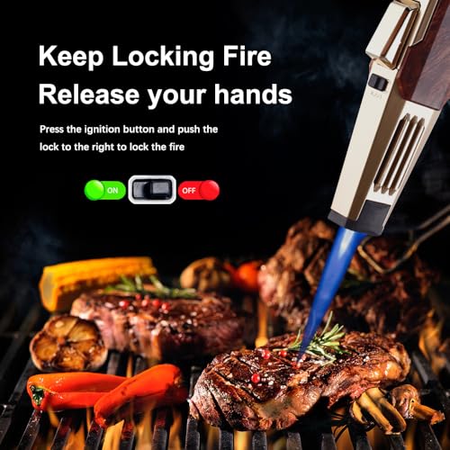 JETPRO Butane Torch Lighter One-Hand Operation Lighter with Adjustable Jet Flame Kitchen Cooking Torch (Butane Gas Not Included) (Wood) - Image 3