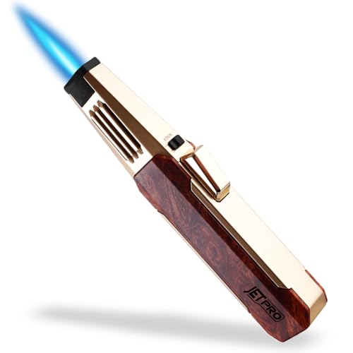 JETPRO Butane Torch Lighter One-Hand Operation Lighter with Adjustable Jet Flame Kitchen Cooking Torch (Butane Gas Not Included) (Wood) - Image 1