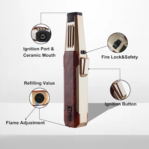 JETPRO Butane Torch Lighter One-Hand Operation Lighter with Adjustable Jet Flame Kitchen Cooking Torch (Butane Gas Not Included) (Wood) - Image 2