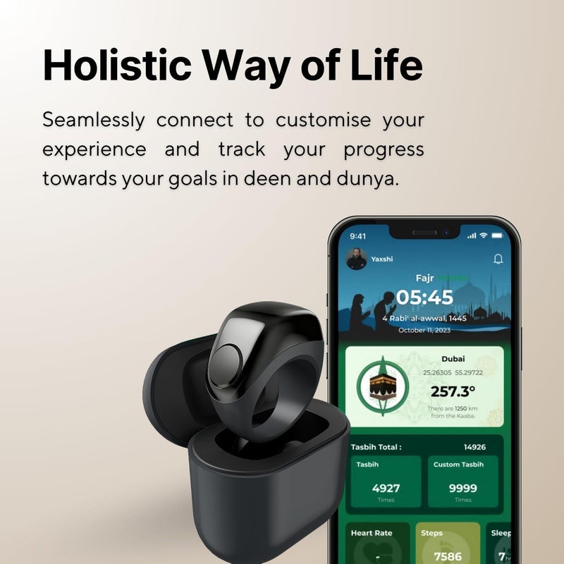 خاتم ذكي، خاتم تسبيح ذكي، صلاة المسلمين، عداد، تذكير بأوقات الصلاة، شاشة OLED، مقاوم للماء IPX67، يشمل حجرة شحن، 3 حلقات قابلة للتبديل - Image 2