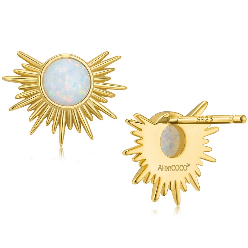 AllenCOCO White Opal Adorned Sunburst Stud Earrings 925 Solid Sterling Silver Post 14k Gold Plated Jewelry for Women - Image 1