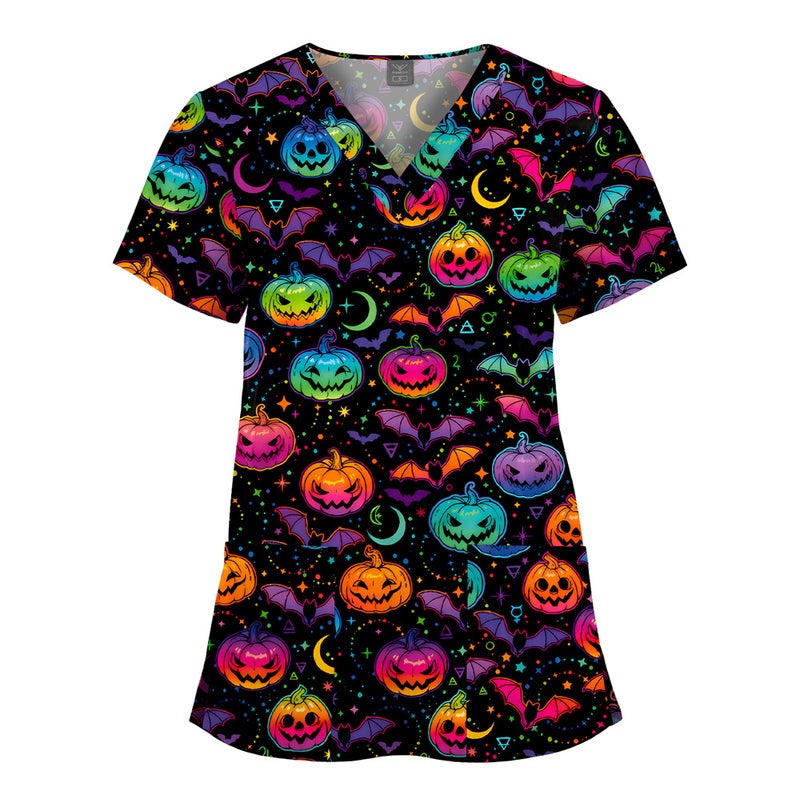 Elastic Christmas Pattern Comfortable Plus Size Cartoon Nurses' Clothing Printed Dental Dentist Work Clothes - Image 1