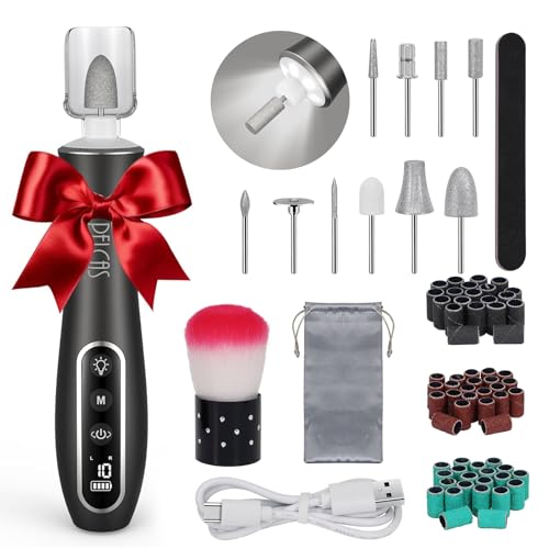 PELCAS Electric Nail Drills, Professional Cordless Nail File Kit with Light, 10 Speeds Manicure & Pedicure Kit for Human, Pet, Thick Toenails, Natural & Acrylic Nails Grey - Image 1