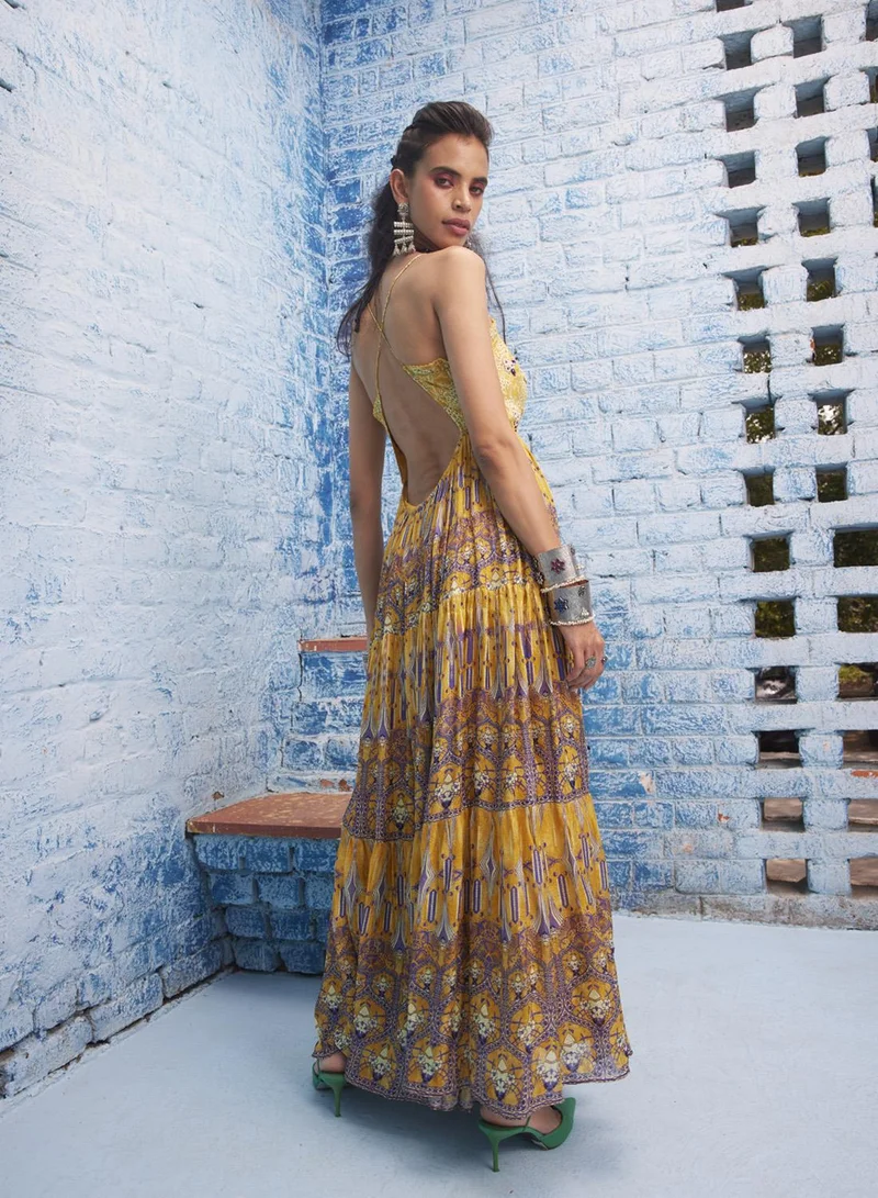 بهاني بواسطة جيوتي MACOROON YELLOW & MAUVE PURPLE MAXI DRESS