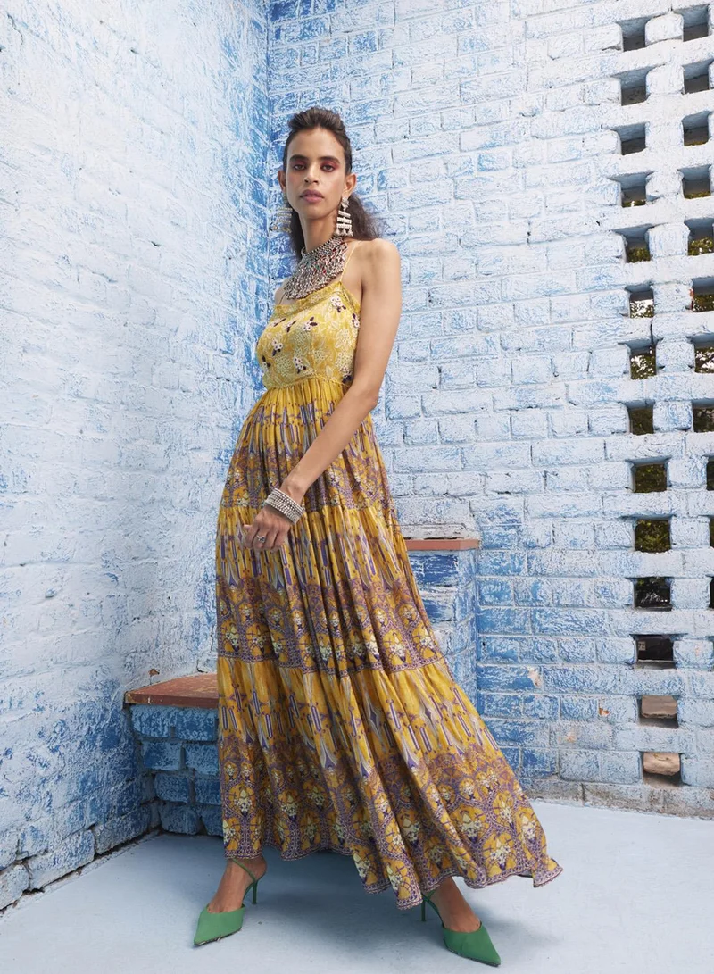 Bhanuni By Jyoti  MACOROON YELLOW & MAUVE PURPLE MAXI DRESS for Women | Best Price UAE