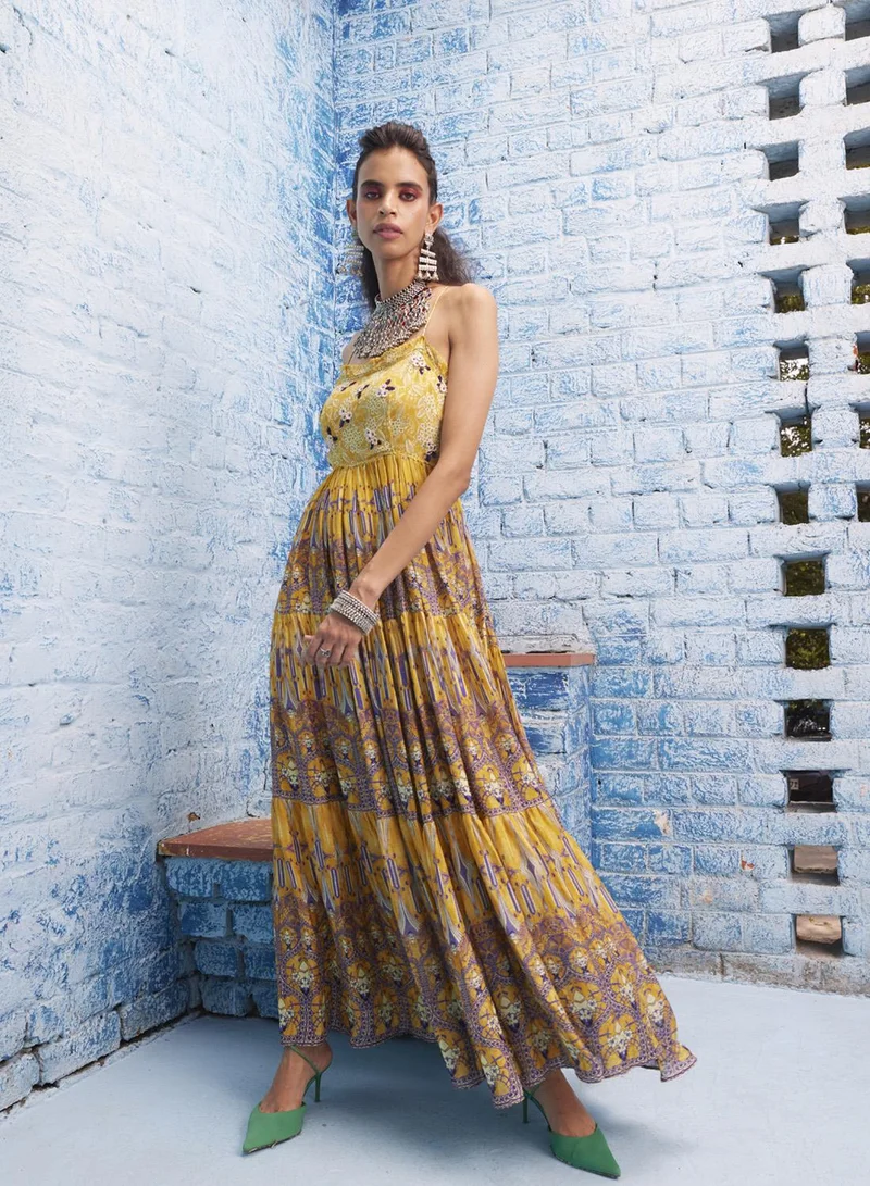 بهاني بواسطة جيوتي MACOROON YELLOW & MAUVE PURPLE MAXI DRESS