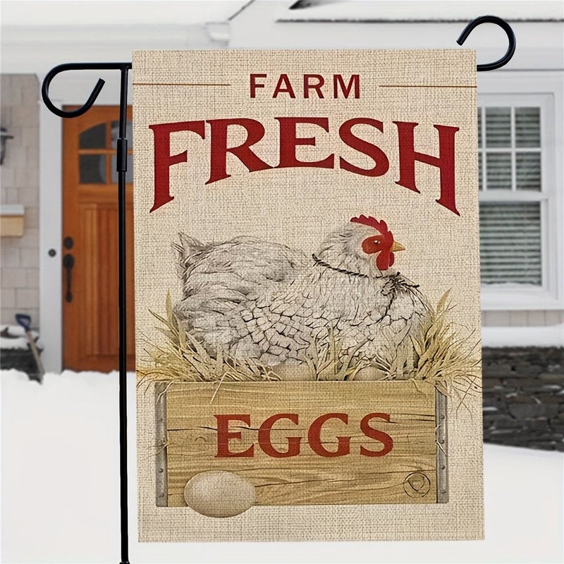 Farm Fresh Egg Garden Flag Double Sided Burlap Flag 12x18 Inches Farmhouse Outdoor Decor Style 1 - Image 1
