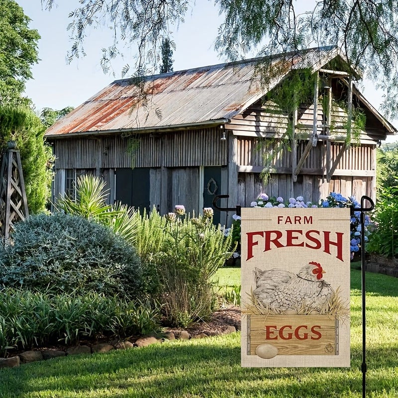 Farm Fresh Egg Garden Flag Double Sided Burlap Flag 12x18 Inches Farmhouse Outdoor Decor Style 1 - Image 4