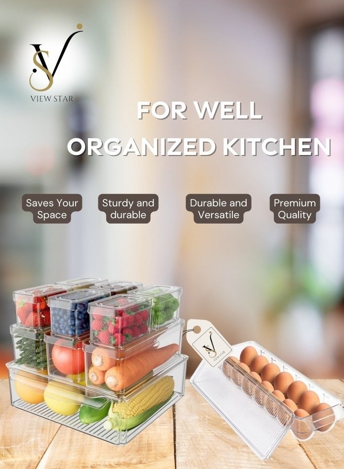 فيوستار جموعة منظم ثلاجة Viewstar 11 قطعة قابلة للتكديس خالية من مادة BPA مع أغطية - حاويات تخزين الطعام الشفافة مع تصميم صينية التنقيط، مادة PET متينة للثلاجة والفريزر والمطبخ وغرفة المؤن - Image 5