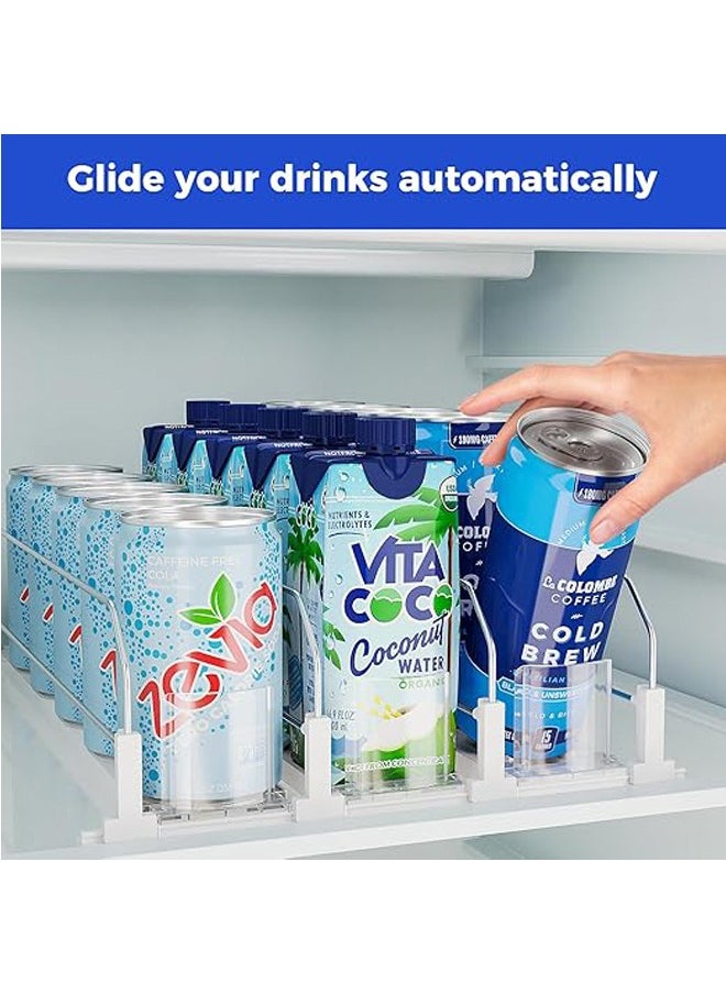 Hihonor - Soda Can Organizer for Fridge Refrigerator, Spring Loaded Self-Pushing Automatic Glide Adjustable Drink Beverage Rack Bottle Dispenser Storage (White, 14.9"D — 3 Rows) - Image 1