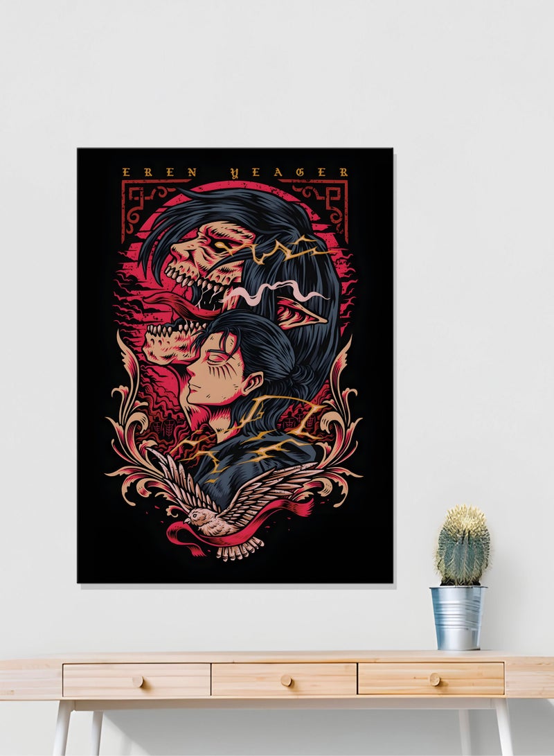 مودكلاس لوحة هجوم العمالقة جدارية بإطار خشبي - Image 1