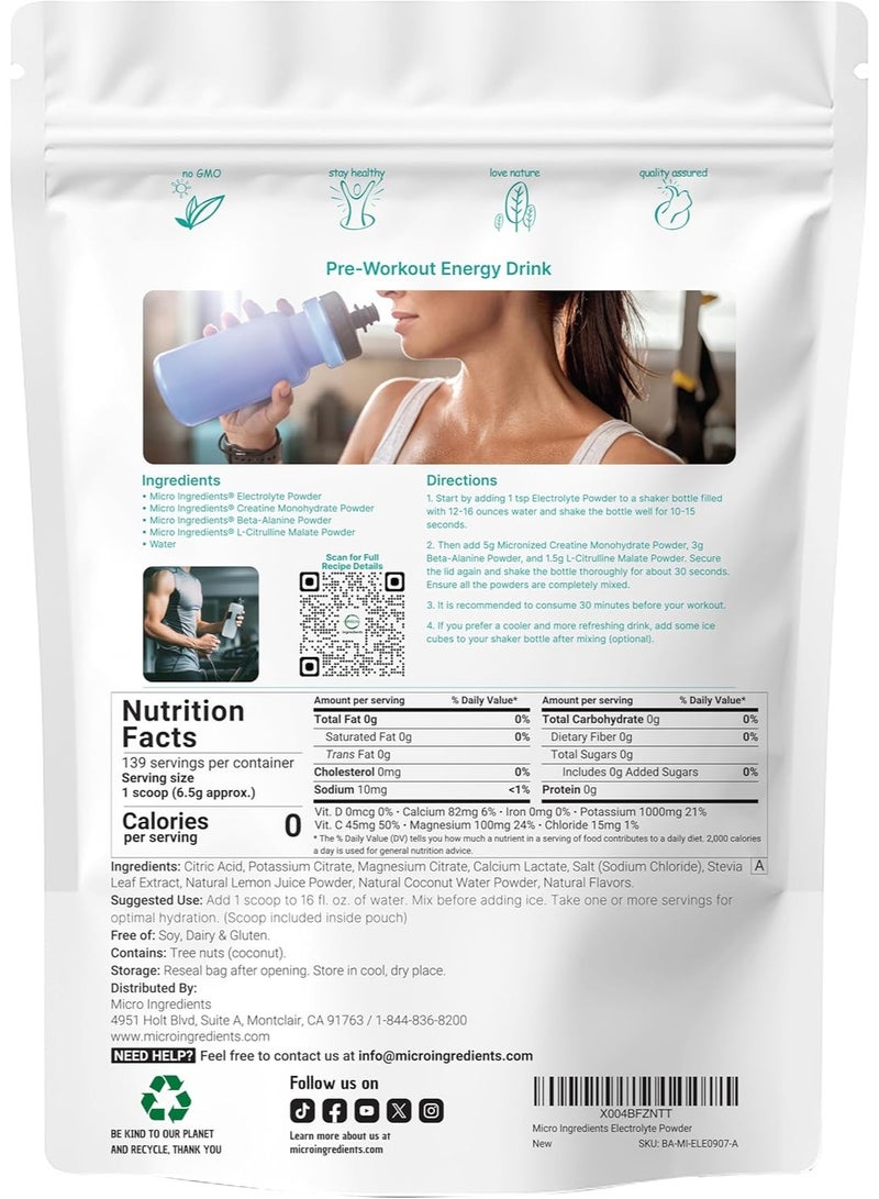 مايكرو إنجريدينس مسحوق إلكتروليت من Micro Ingredients بنكهة الليمون والتوت، غني بالبوتاسيوم (1,000 مجم)، مع ماء جوز الهند وعصير ليمون طبيعي - 2 رطل (907 جم) - Image 2