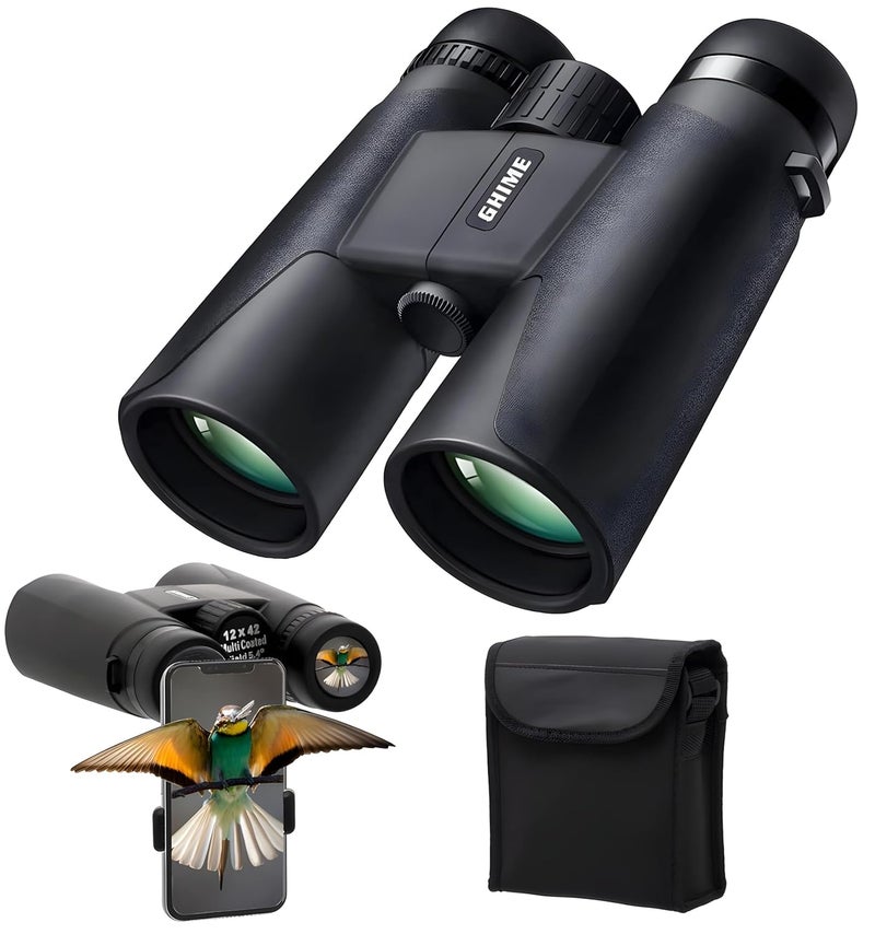 GHIME 12x42 Ultra HD Binoculars for Long Distance with Phone Adapter | Large View, 2000 Meter Range, Bright BAK4 Prism FMC Lens | Waterproof, Bird Watching, Safari, Trekking, 6 Month Warranty - Image 1