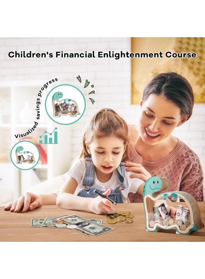 Bukela Wooden Dinosaur Piggy Bank for Kids, Unbreakable Brachiosaurus Money Coin Bank, DIY Personalizable Dino Kids Safe Money Box with Stickers, Toddler Birthday, for Boys, Girls - Image 5