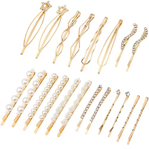 Folansy 20 Pieces Elegant Hair Barrettes Bridal Golden Metal Hair Clip Artificial Pearl Hair Pins and Clear Rhinestone Bobby Pin for Weddings Hair Accessories - Image 1