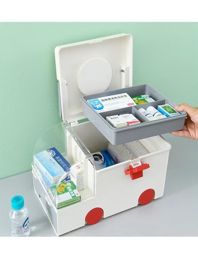 Generic Medicine Storage Box- Double Layer Large-Capacity Family Medicine Box Plastic Medicine Container Box Medical Box Lockable for Home School  - Image 2