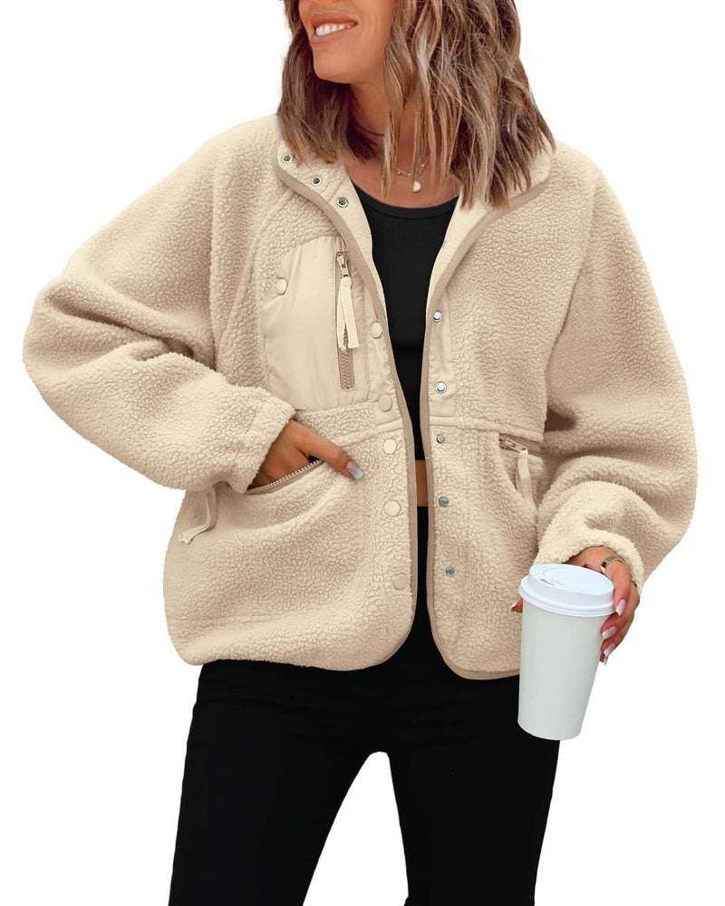 Generic FP with 2023TEMU Amazon autumn and winter womens polar fleece coat sports leisure sweater jacket jacket Light gray - Image 2