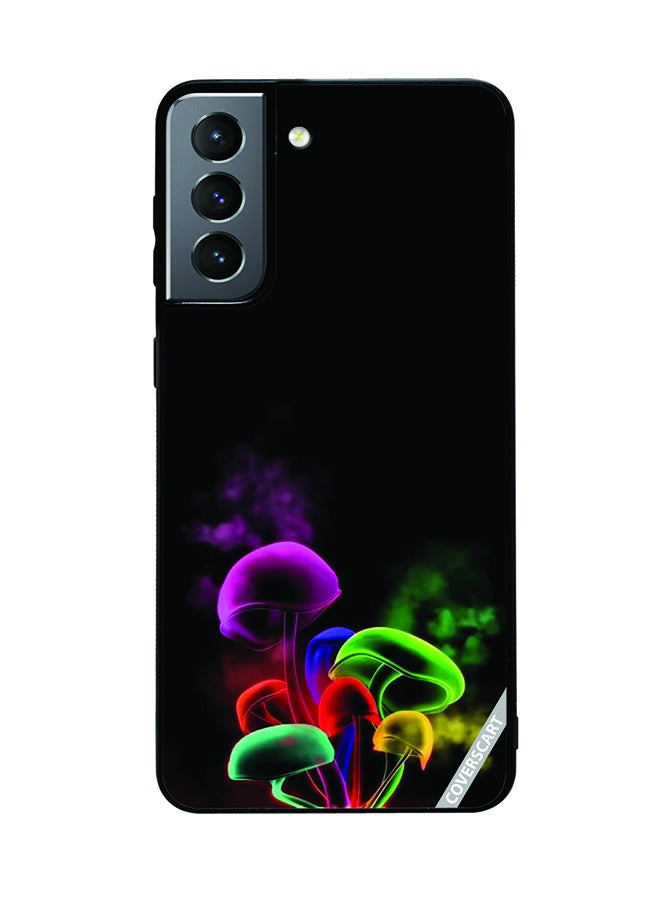 COVERSCART Protective Case Cover For Samsung Galaxy S21 FE 5G Neon Colourful Mushroom With Black Background Design Multicolour