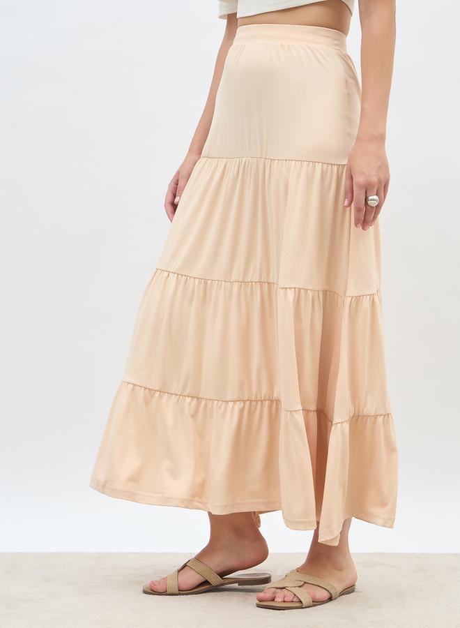 Styli Styli Solid Knitted Tiered Maxi Skirt with Elasticated Waistband  - Image 3