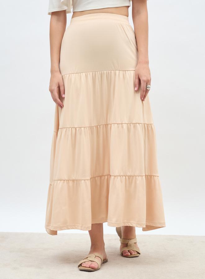 Styli Styli Solid Knitted Tiered Maxi Skirt with Elasticated Waistband  - Image 2