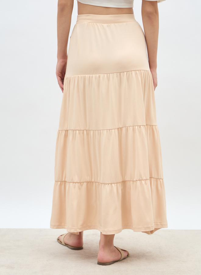 Styli Styli Solid Knitted Tiered Maxi Skirt with Elasticated Waistband  - Image 5