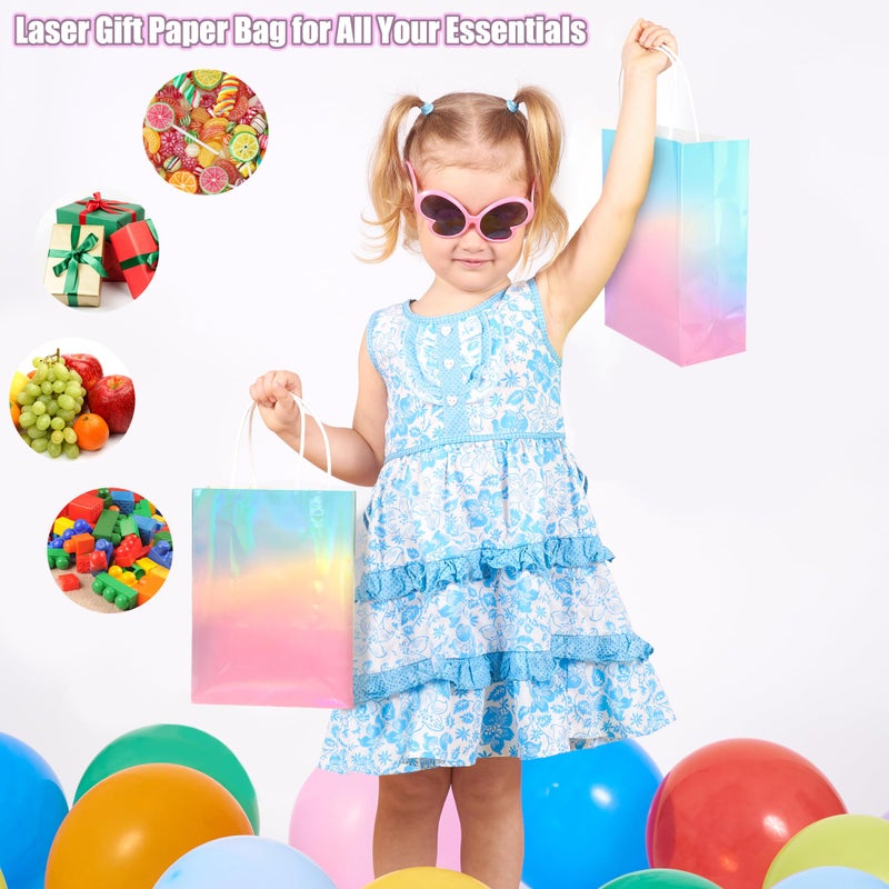 MIMIND 24 Pack Iridescent Paper Gift Bags with Handles Holographic Party Favor Bags with Tissue Paper 8.7 x 6.3 x 3.1 Inch Glitter Gradient Pink and Blue Goodie Candy Bag for Wedding Birthday Parties - Image 5