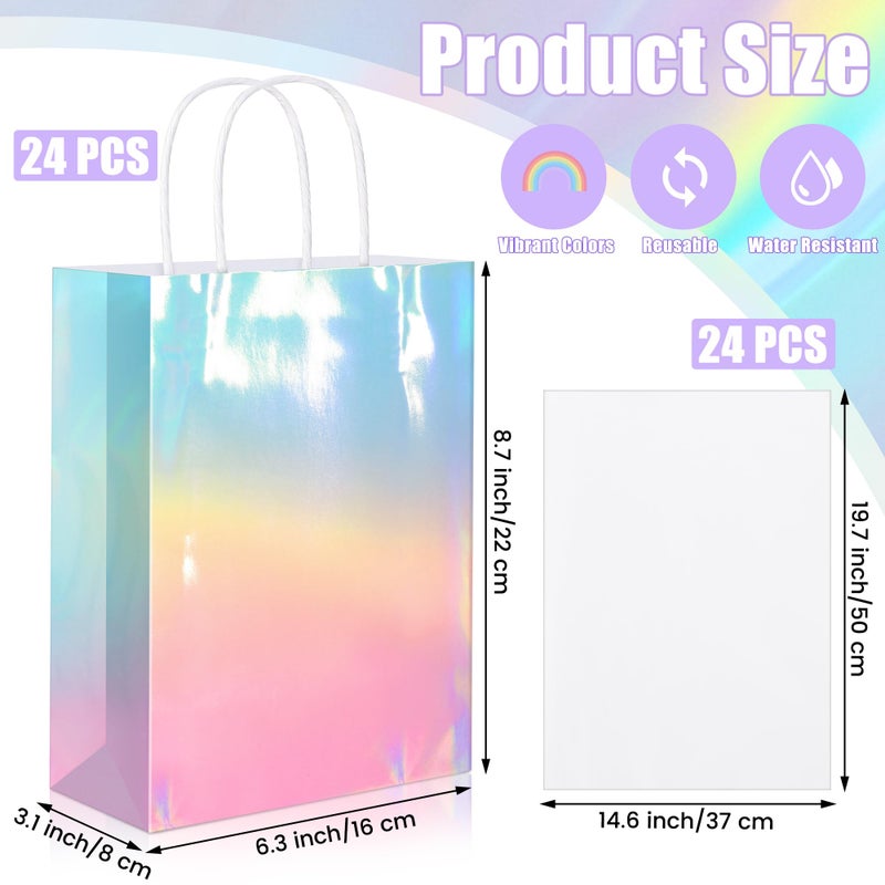 MIMIND 24 Pack Iridescent Paper Gift Bags with Handles Holographic Party Favor Bags with Tissue Paper 8.7 x 6.3 x 3.1 Inch Glitter Gradient Pink and Blue Goodie Candy Bag for Wedding Birthday Parties - Image 2