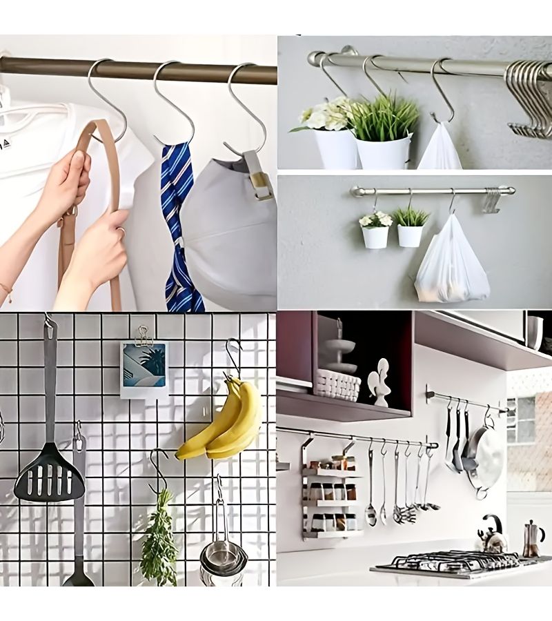 Stainless Steel S Hooks 12pcs 7cm For Kitchen Bathroom Closet Organization - Image 5