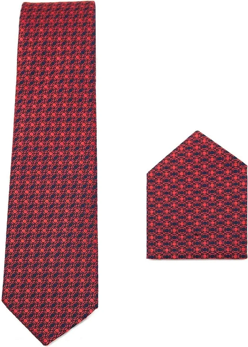 Tudors Classic Patterned Red Tie with Pocket Handkerchief