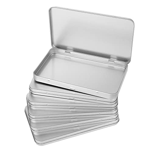 DAJAVE 6 Pack Metal Rectangular Hinged Tin Box Container, Sliver Tin Empty Box with Lid, Mini Tin Containers for Watercolor, Jewelry, Makeup, Candy, Craft Organize(4.2x7x0.6 Inch) - Image 1